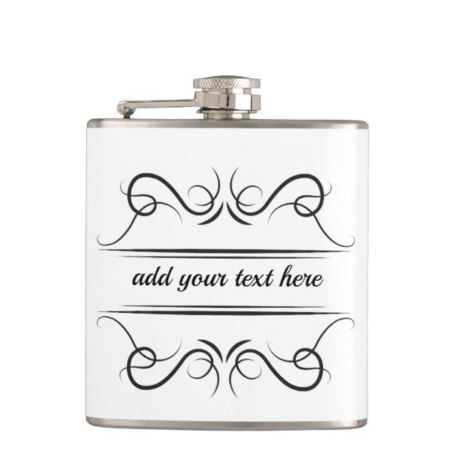 Textfeld Eleganter Scroll Flask Flachmann (Vorderseite)