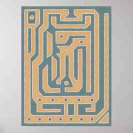Textil Aquamarin Beige Abstrakte Maze Art Design Poster