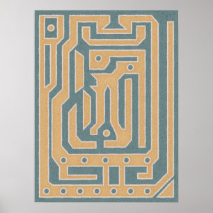Textil Aquamarin Beige Abstrakte Maze Art Design Poster