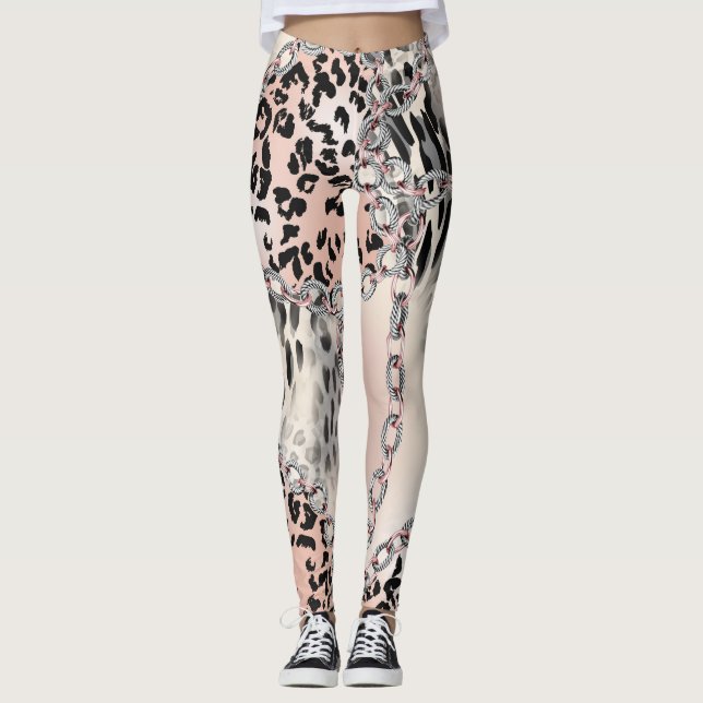 Textil-Leopard: Florales Kettenmuster. Leggings (Vorderseite)