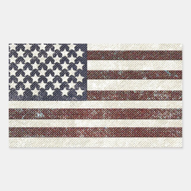 Textile amerikanische Flagge Rechteckiger Aufkleber (Vorderseite)