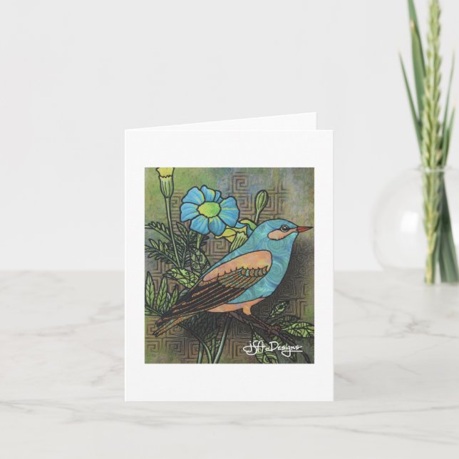 Textile Art Bird Notecard Karte (Vorderseite)