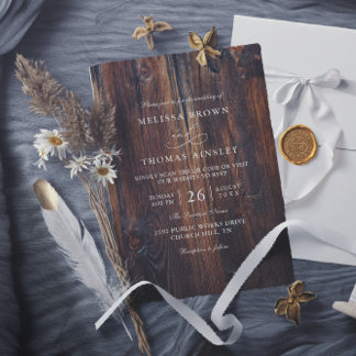 Textiles Holz Rustikale Landhochzeit QR Code Einladung