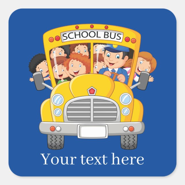 Textschulbus hinzufügen quadratischer aufkleber (Vorderseite)