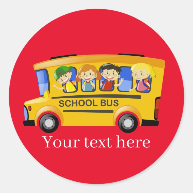 Textschulbus hinzufügen runder aufkleber (Vorderseite)