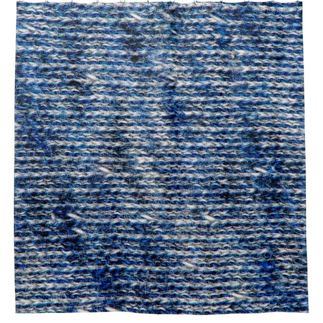 Textur aus blauem Strickwolle Duschvorhang (Vorderseite)