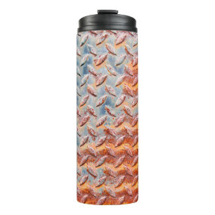 Textur aus rostigem Metallgewebe. Closeup Rusty Me Thermosbecher