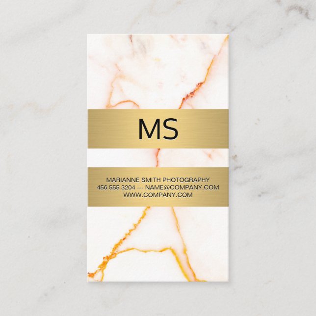 Textur aus weißem Marmor Gold Metallic Bars Busine Visitenkarte (Vorderseite)