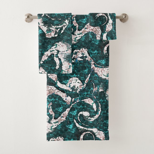 Textur der weißen Flecken, gemischt mit Aquamarin  Badhandtuch Set (Insitu)