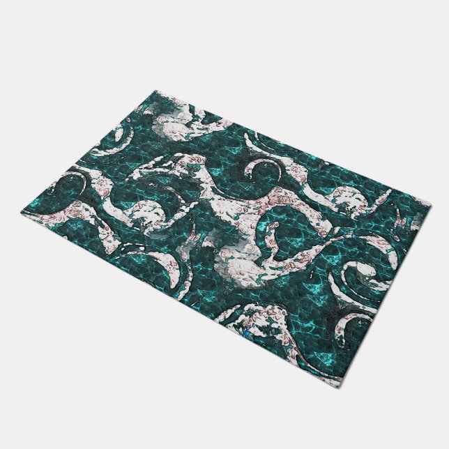 Textur der weißen Flecken, gemischt mit Aquamarin  Fußmatte (Schrägansicht)