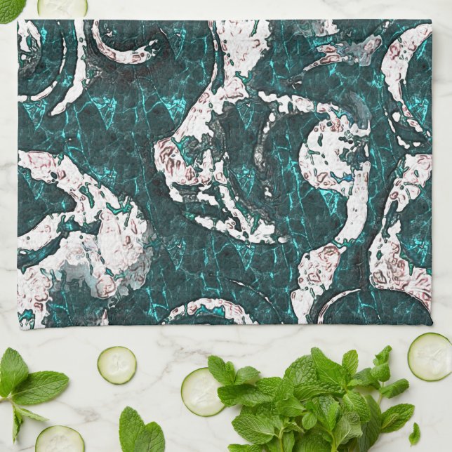 Textur der weißen Flecken, gemischt mit Aquamarin  Geschirrtuch (Gefaltet)