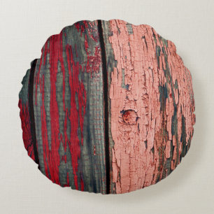Textur des alten Holzzauns in Rot und Rot Rundes Kissen