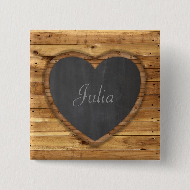 Textur des Holzbrettes Graphic Heart Chalkboard Button (Vorderseite)