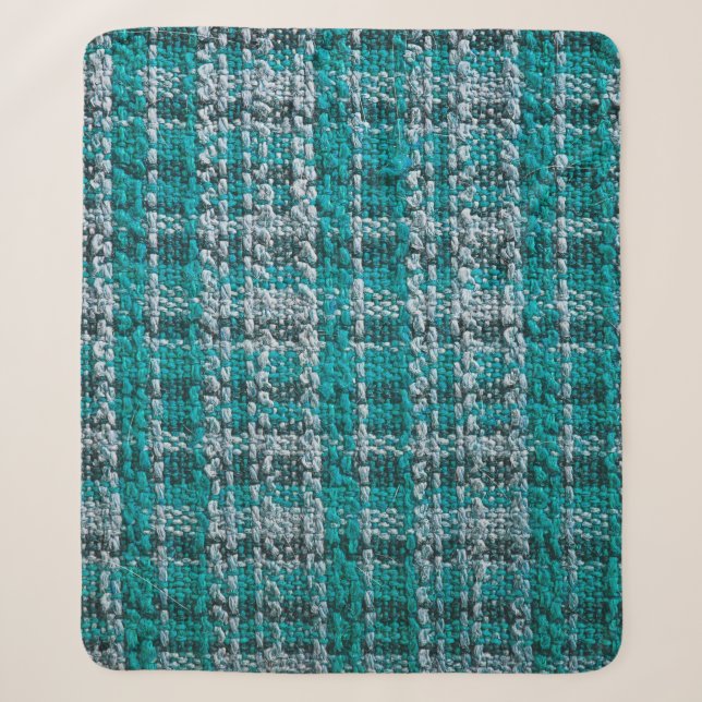 Textur des türkisfarbenen Tartan Sherpadecke (Vorderseite)