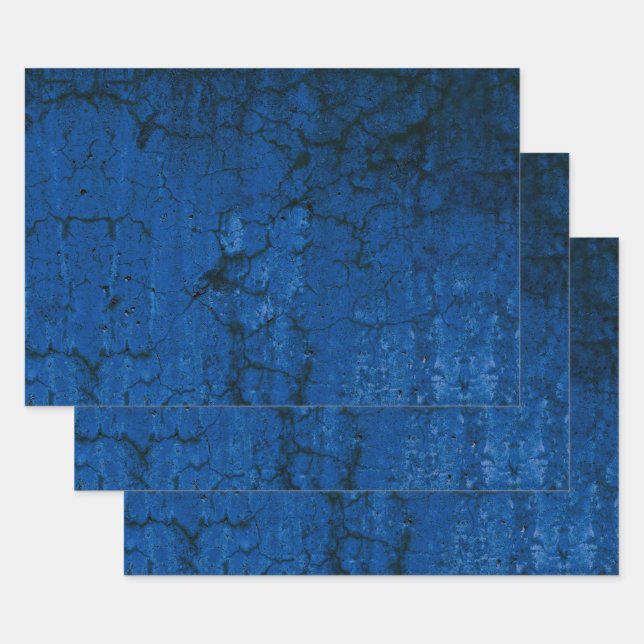 Textur Dunkelblau Rustikale Vintage Grunge Geschenkpapier Set (Set)