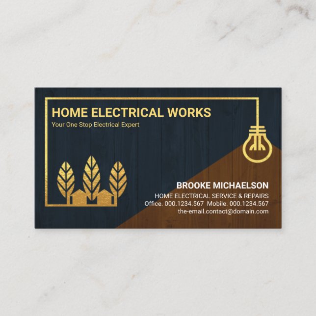 Textur Gold Zuhause Bulb Wire Electrician Visitenkarte (Vorderseite)