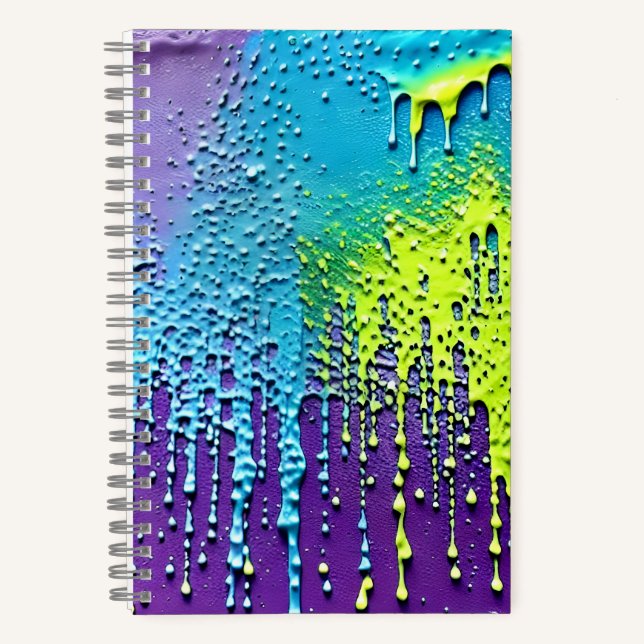 Textur Lila blaue Neon Paint Tropfen Abstrakt Notizbuch (Vorderseite)