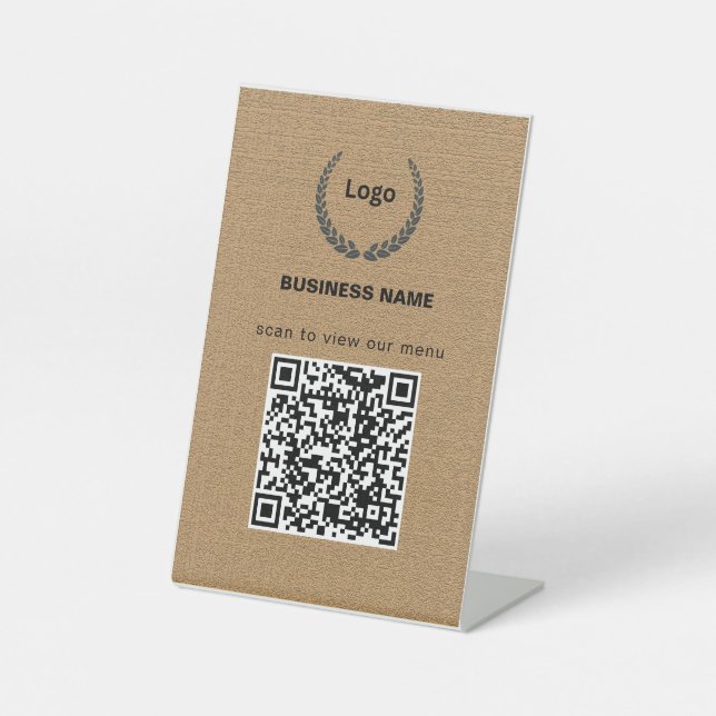 Textur-Logo-Restaurant-Menü-QR-Code-Geschäft Sockelschild (Vorderseite)