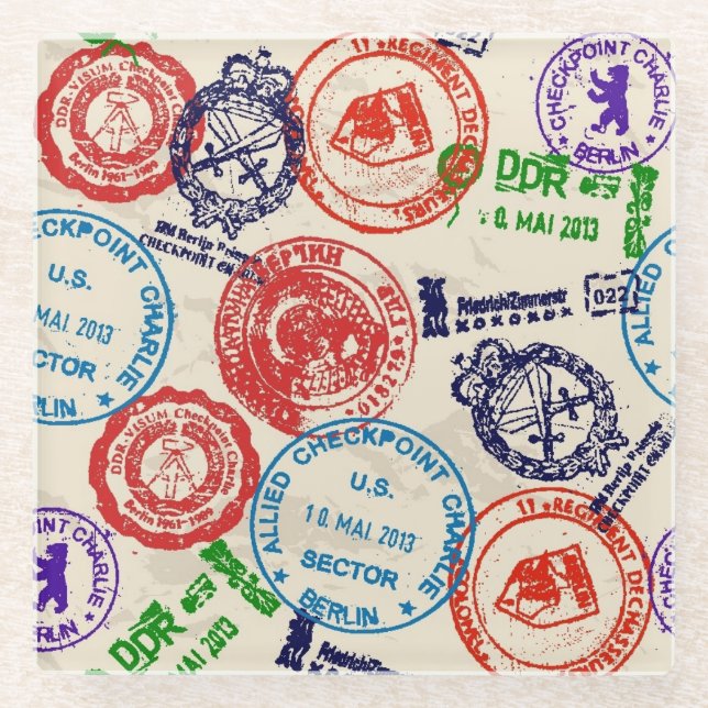Textur mit echten Briefmarken. Glasuntersetzer (Vorderseite)