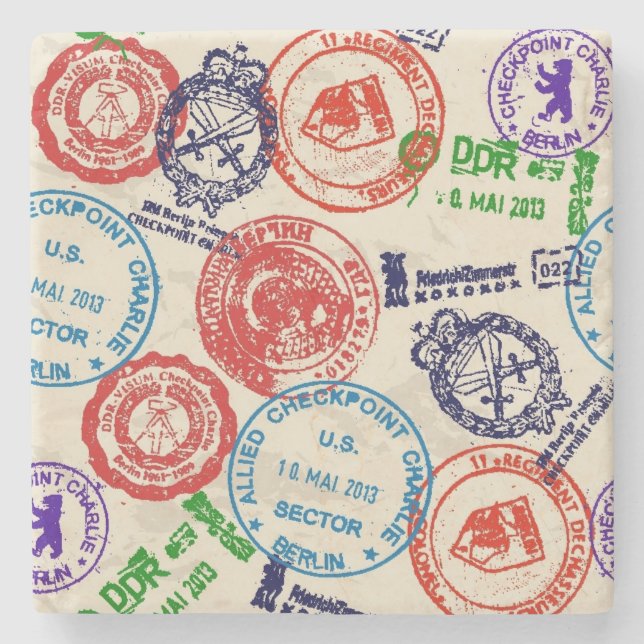 Textur mit echten Briefmarken. Steinuntersetzer (Vorderseite)