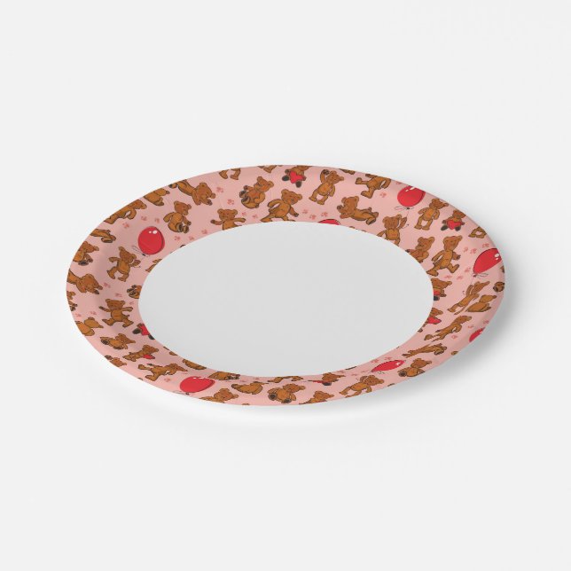 Textur mit Teddybären, Herz Pappteller (Schrägansicht)