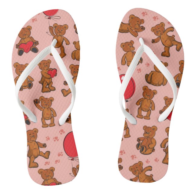Textur mit Teddybären, Herzen Flip Flops (Fußbett)