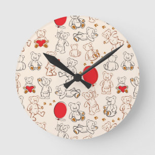 Textur mit Teddybären Runde Wanduhr