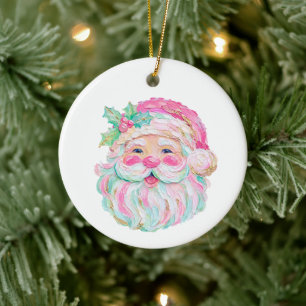 Textur-Paint-Look Preppy-Santa-Gesicht Weihnachten Keramik Ornament