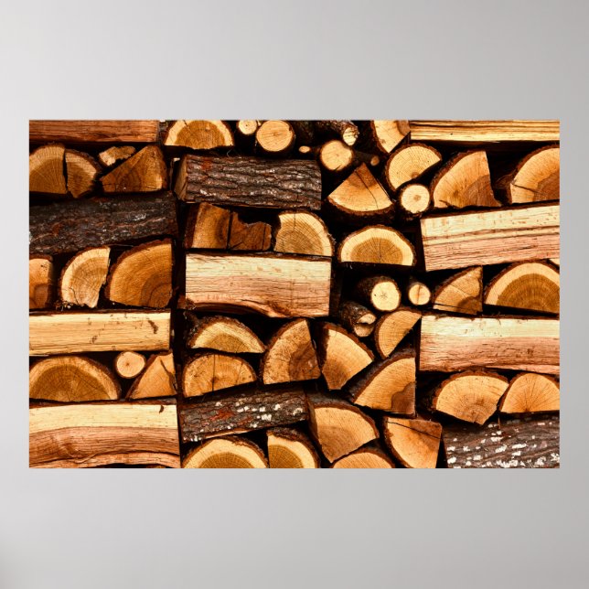 Textur. Pile aus gehacktem Brennholz, Winter Poster (Vorne)