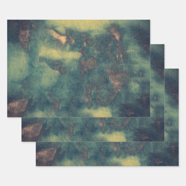 Textur Rustikale Vintag grünbraun Aquamarin Abstra Geschenkpapier Set (Set)