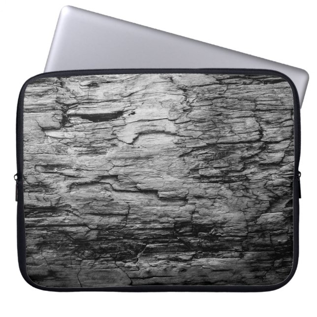 Textur schwarz-weißer Holzbaum Laptopschutzhülle (Vorderseite)