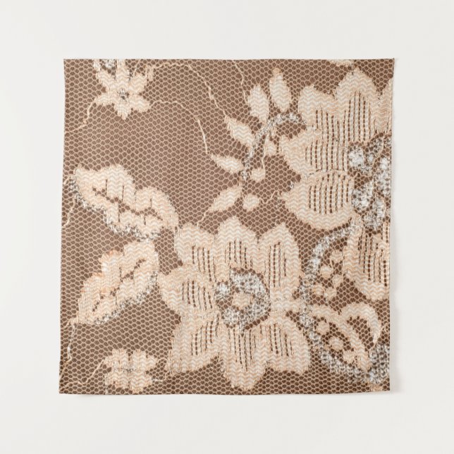 Textur Spitzen Stoff. Spitze auf weißem Hintergrun Wandteppich (Vorderseite)