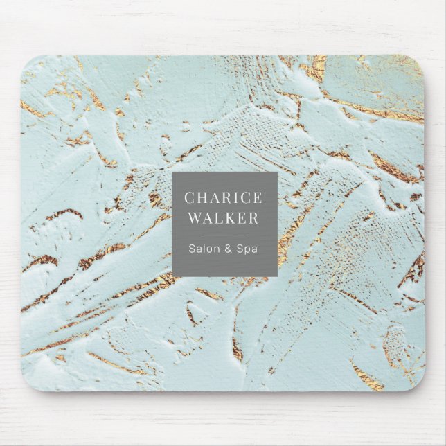 Texturblau-Gold-Monogramm-Mousepad Mousepad (Vorne)