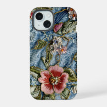 Texture de denim floral bijou brodé
