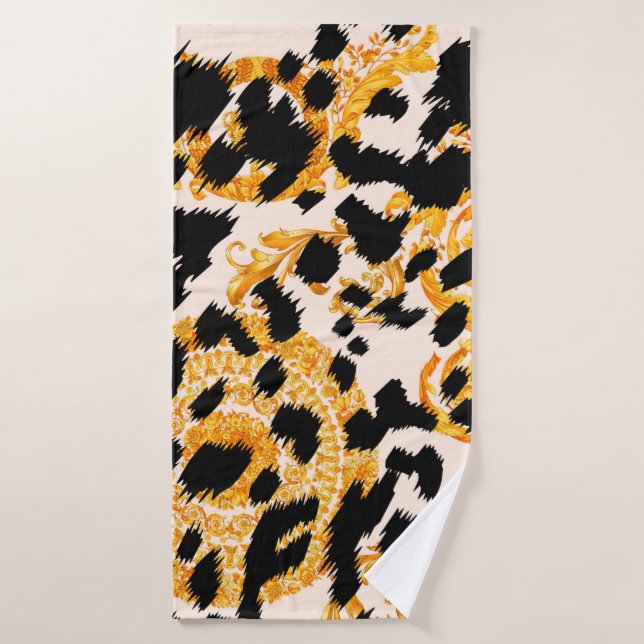 Texture léopard avec motif baroque or (Serviette de bain)
