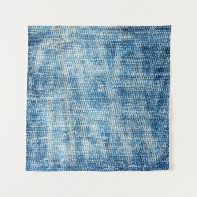 Textured Blue Denim Nah-Up Wandteppich (Vorderseite)