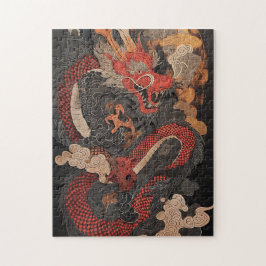 Textured Chinese dragon with flames