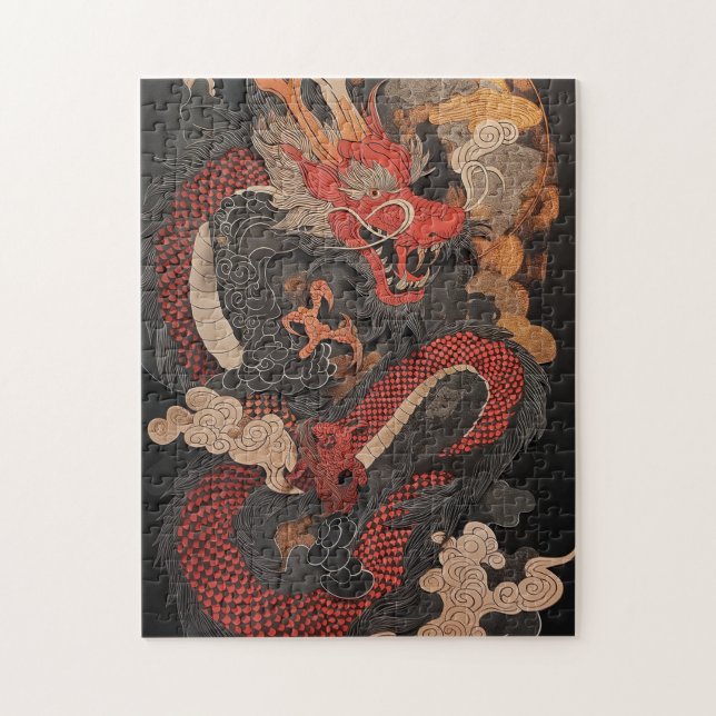 Textured Chinese dragon with flames (Vertikal)