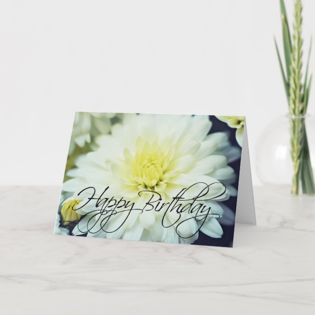 Textured Chrysanthemum Happy Birthday Karte (Vorderseite)