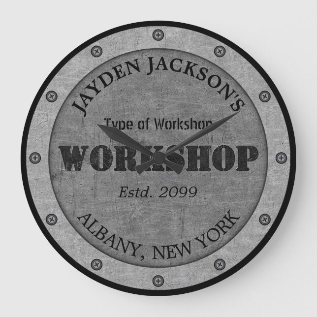 Textured Effect Shop Workshop Shed Man Cave Clock Große Wanduhr (Vorderseite)