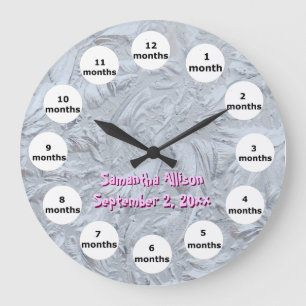 Textured Glass Pink Photo 12 Month Baby Große Wanduhr
