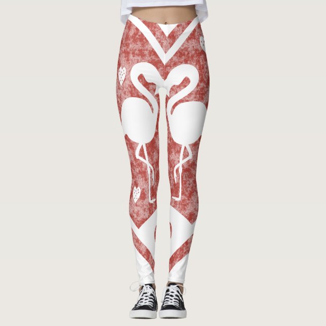 Textured Heart Flamingo Liebe - Benutzerdefinierte Leggings (Vorderseite)