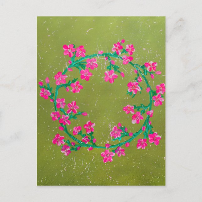 Textured Pink Flower Wreath Painting  Postkarte (Vorderseite)