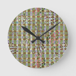 Textured Pointillism Grid Pattern Artwork Runde Wanduhr