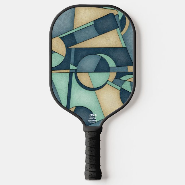 Textured Teal Gold Geometric Abstract Art Pickleball Schläger (Vorderseite)