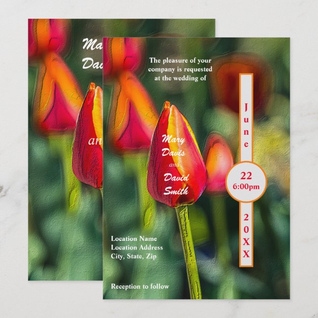 Textured Tulip Garden Wedding Einladung (Vorne/Hinten)