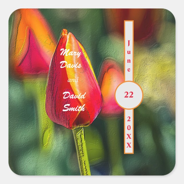 Textured Tulip Wedding Quadratischer Aufkleber (Vorderseite)