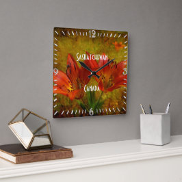 Textured Western Red Prairie Lily Icon Quadratische Wanduhr