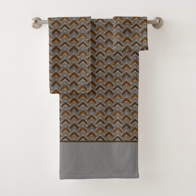 Texturiert, Zickzack, grau und braun  Badhandtuch Set (Insitu)