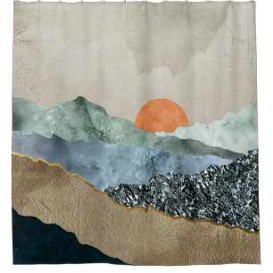 Texturierte Bergschichten mit Sonnenuntergang Duschvorhang